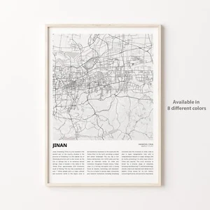 Impresión de mapa de la ciudad de Jinan, póster de viaje de Shandong, arte de pared - Imagen 1 de 6
