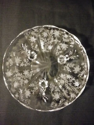 Fostoria Chintz Etched 7 3/4"~3 Footed Bon Bon/Serving Plate w/Scalloped Edge - Image 1 of 4