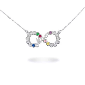 Silver Personalized Infinity Mom Birthstone Mother's Necklace - Picture 1 of 5