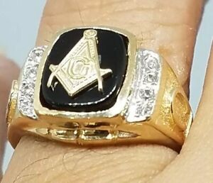 GOLD Mens freeMason Masonic Mason onyx ring 14k solid yellow 10 ASK 8 9 11 12