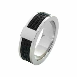 INOX Steel Black Cable Inlayed Comfort Fit Ring (Lot# 101) - Picture 1 of 5