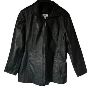 Chaqueta de cuero negra genuina Worthington para mujer cremallera completa clásica talla grande - Imagen 1 de 8