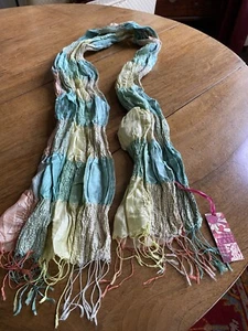East 95% Pure Silk Multicoloured Crinkly Scarf with Tassels 53 x 172 cms - Picture 1 of 7