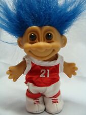 Vintage Russ Troll Doll Basketball Player Blue Hair Red & White Jersey #18438