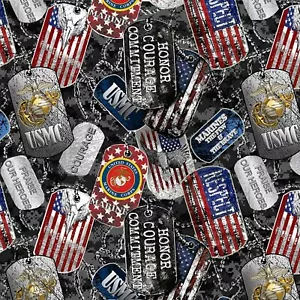 Sykel Enterprises U.S Marines Erkennungsmarken verpackt Baumwollstoff Meterware - Bild 1 von 1