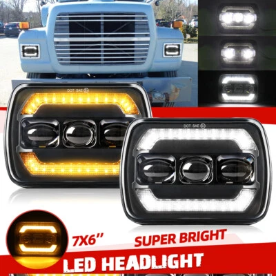 For Ford L9000 L800 LN700 Trucks 2PCS 7x6" 5x7 LED Headlight High/Low Beam DRL - Image 1 of 4
