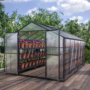 8 ft. x 12 ft. Outdoors Walk-in Polycarbonate Greenhouse with Adjustable Roof - Picture 1 of 9