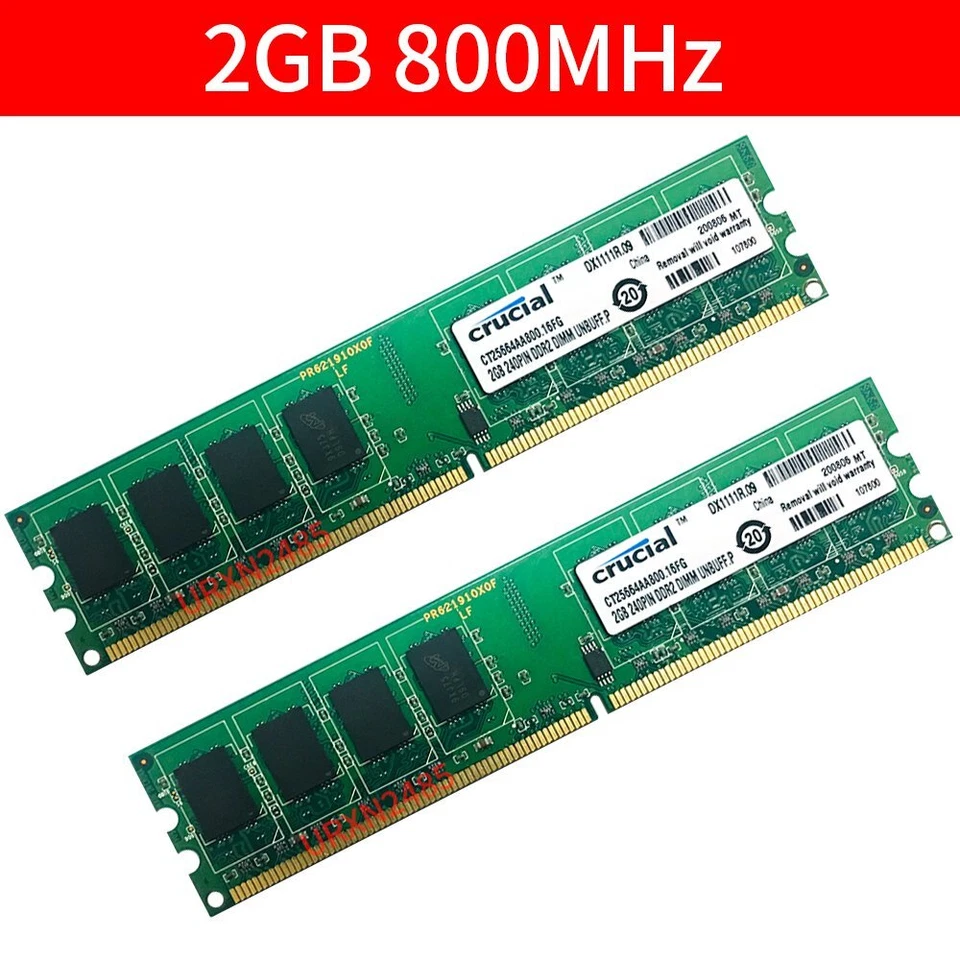 Crucial 4GB kit 2x 2GB 1GB DDR2 800MHz PC2-6400U 240Pin Desktop PC Memory RAM AB - Image 1 of 4