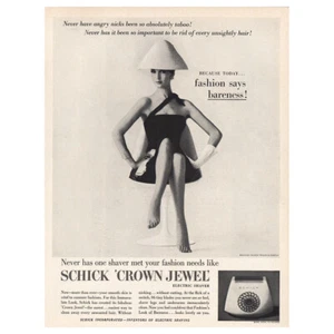 1960 Schick Crown Jewel Shaver: Fashion Says Bareness Vintage Print Ad - Picture 1 of 1