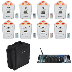 (8) Rockville RF WEDGE WHITE RGBWA+UV Wireless DMX Lights+Backpack+Controller - Picture 1 of 12