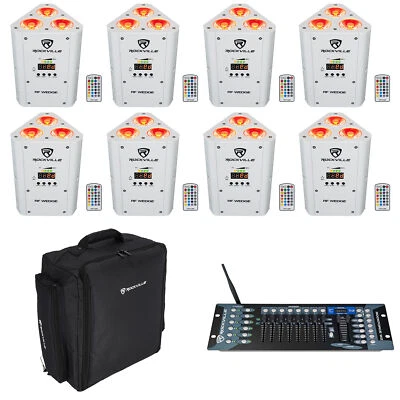 (8) Rockville RF WEDGE WHITE RGBWA+UV Wireless DMX Lights+Backpack+Controller - Image 1 of 4
