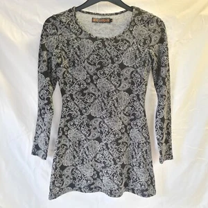 QED LONDON Paisley Tunic Top Black and White - Long Sleeve - Ladies Size Small S - Picture 1 of 3