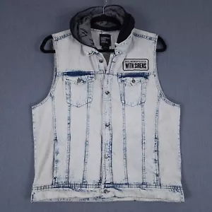 Sleeping With Sirens Jacket Mens 2XL Acid Wash Denim Vest Removable Hood Anchor - Picture 1 of 10
