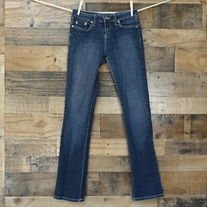 Bebe Denim Jeans Size 7/8 Straight Leg with Rhinestone Embellished Back Pockets - Picture 1 of 6
