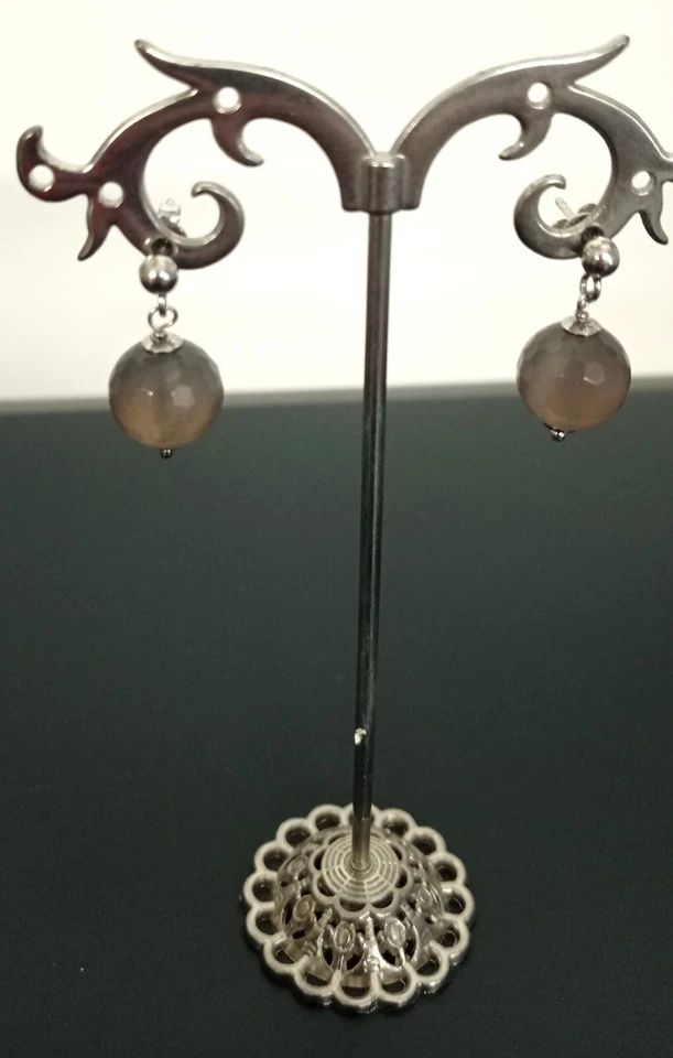 da59€ ORECCHINI PENDENTI ARGENTO 925 DONNA PERLA QUARZO FUMè BOUCLES OREILLES - Immagine 1 di 1