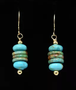 AAA Grade Kingman & Royston AZ Turquoise, 14K Yellow GF Hook Earrings - Picture 1 of 2