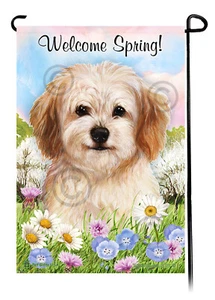 Welcome Spring Garden Flag - Cream Cavachon - Picture 1 of 1