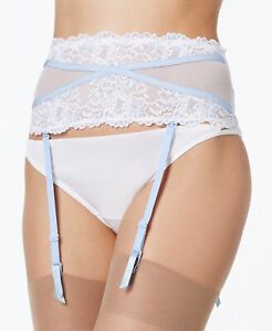 Maidenform Super Sexy Floral Lace Garter Belt  MFB102 White / Blue Size Medium
