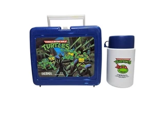 Vintage 1989 Teenage Mutant Ninja Turtles TMNT Brotdose mit Thermoskanne blau Kunststoff - Bild 1 von 21