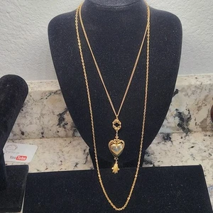 Collana Medaglione Cuore Smaltato Guilloché Arte Firmata Vintage - Doppia Catena - Foto 1 di 6