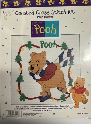 Disney Winnie The Pooh Navidad Contado Punto de Cruz Kit #34014 Pooh Patinaje Foto 1 de 3