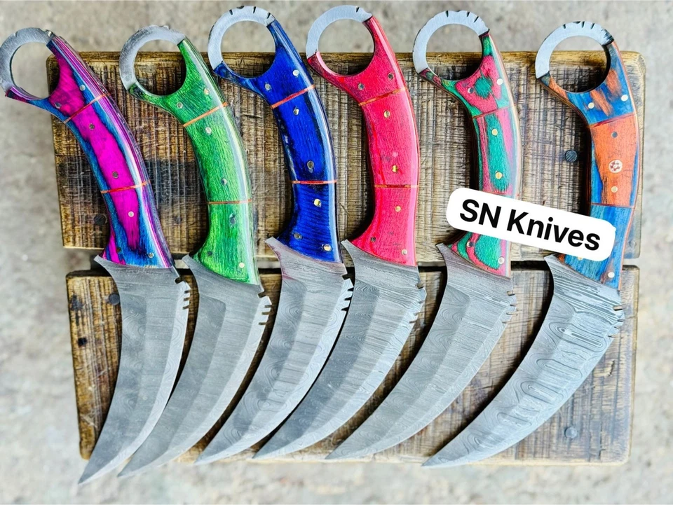 LOT OF 6-CUSTOM HANDMADE DAMASCUS STEEL COMBAT TACTICAL KARAMBIT FIXED BLADE - Image 1 of 4