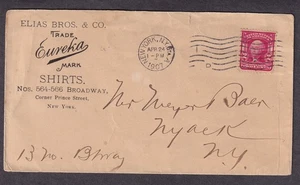 1907 cover Elias Bros & Co Eureka Shirts 564-566 Broadway NY to Meyer Baer Nyack - Picture 1 of 2