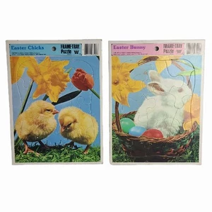 Vintage Lot Of 2 Whitman Easter Bunny / Chicks Frame Tray Puzzle 8 x 11" 1980s - Picture 1 of 7
