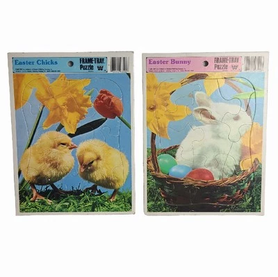 Vintage Lot Of 2 Whitman Easter Bunny / Chicks Frame Tray Puzzle 8 x 11" 1980s - Image 1 of 4