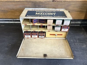 Old Auto Parts Advertising Display Cabinet Mallory Controls W/Parts - Picture 1 of 7