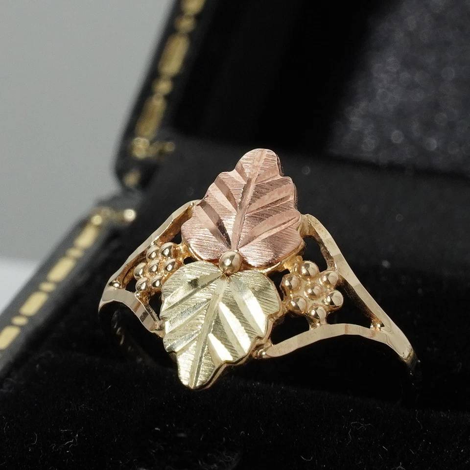 Vintage Black Hills Grape Vine Leaf Ring 10k Rose & Yellow Gold Size L / 5.5 - Image 1 of 4