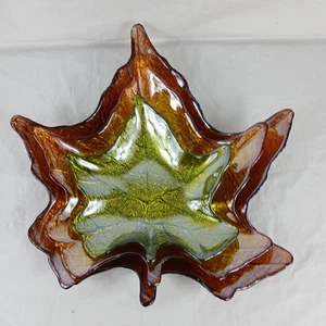 3 PC  Vintage Iridescent Glass Maple Leaf Serving Plates CENTERPIECE BOWLS - Picture 1 of 8