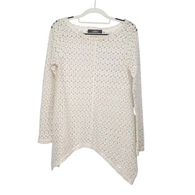 Moneda 1804 Blanco Crochet Manga Larga Dobladillo Mordedura de Tiburón Boho Superposición Top Para Mujer M Foto 1 de 4