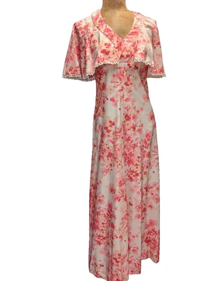 70s Pink White Peach Poly Maxi Mod Prom Party Dress Size Small - Image 1 of 4