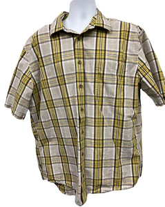Cabelas Button Down Shirt Yellow Plaid Short Sleeve Pocket Size XL Extra Large - Picture 1 of 9