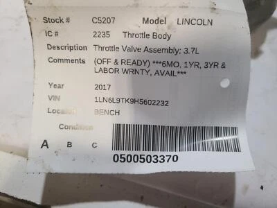 Used Fuel Injection Throttle Body fits: 2017 Lincoln Lincoln continental Throttl - Image 1 of 4