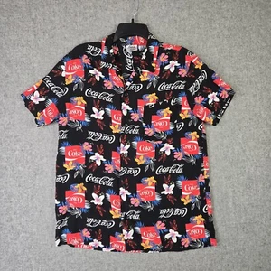 Coca-Cola Men's Size M Hawaiian Button up Flower Coke Logo Short Sleeve Shirt - Picture 1 of 10