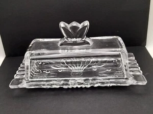 NEW Fifth Avenue Crystal Glass Genevieve Covered Butter Dish Tulip Floral Top