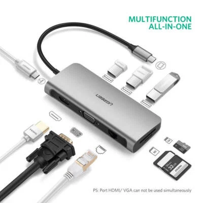 9-in-1 USB C Adapter Hub for Apple MacBook Pro 4K HDMI VGA SD TF reader USB3.0 - Image 1 of 4