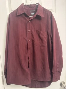 Men's Dress Shirt Haggar Large L Long sleeve Burgundy w/ black pin stripes - Picture 1 of 8