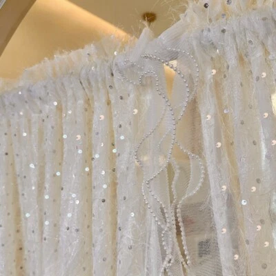 1X Cuentas Borde Lentejuelas Cortina Volantes Encaje Puerta Cortina Hada Princesa Dormitorio Decoración Foto 1 de 4