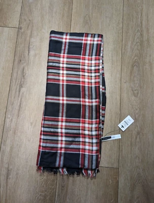 NWT TALBOTS Plaid Oblong Rectangle Fringed Scarf Black Red  30" x 72" - Image 1 of 4