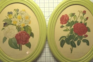Vintage Konvolut 2 Blumen Kunstdrucke Bilder in ovalen Rahmen - Redouté & Lawrence - Bild 1 von 11