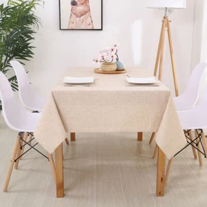 Beige Cotton Linen Tablecloth Rectangle Dining Table Cover Kitchen 90x90cm - Picture 1 of 8