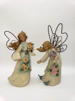 Angels Centerpiece Accents Steel Wings Sunflowers Roses Figure Decor Vtg - Image 1 of 4