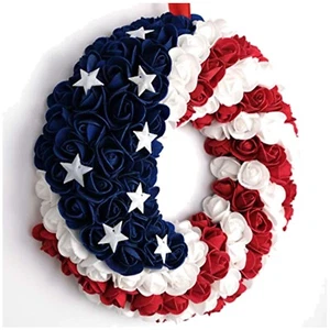 July 4th Wreath Patriotic Americana Wreath Boxwood Handcrafted Memorial Day W... - Picture 1 of 9
