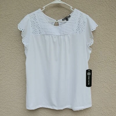 Daisy Fuentes Women’s White Cotton Ruffle Sleeve Blouse Large Foto 1 de 3