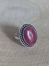 Natural Ruby Ring Size M 1/2 Sterling Silver 925 Plated Oval Handmade Pink
