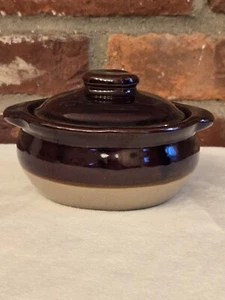 Vintage Monmouth Pottery Bowl Maple Leaf Dip Glaze Stoneware with LID - Picture 1 of 13