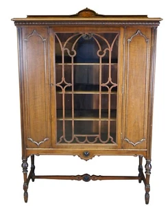 Antique Spanish Revival Walnut China Display Cabinet Curio Cupboard Hutch 65" - Picture 1 of 13